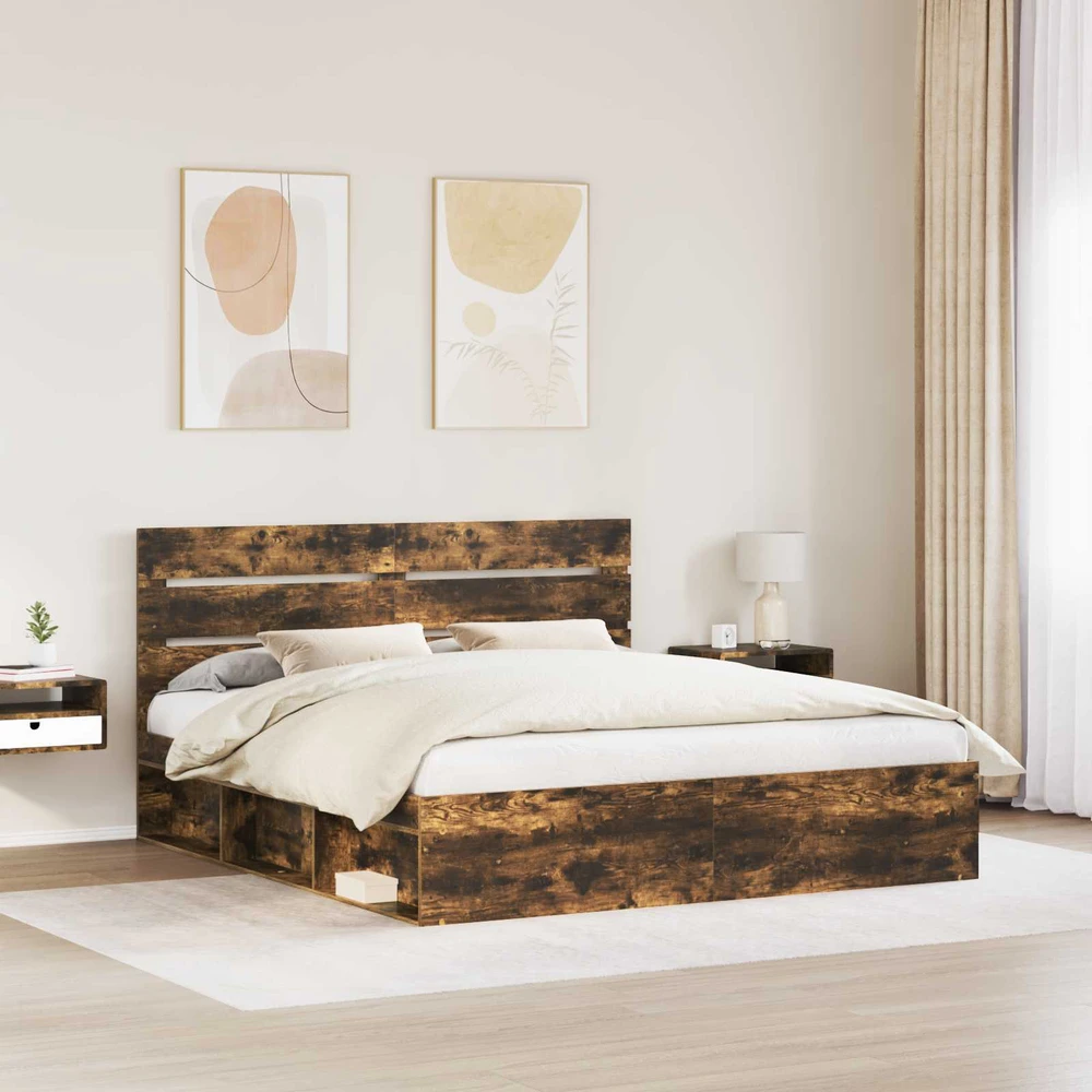 Lovos rėmas Rūkyta ąžuolas 180 x 200 cm Kietos pušies mediena