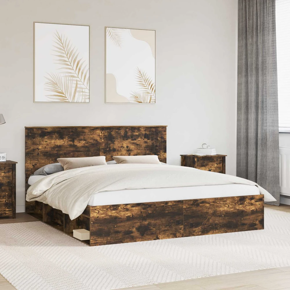 Lovos rėmas Rūkyta ąžuolas 180 x 200 cm Kietos pušies mediena