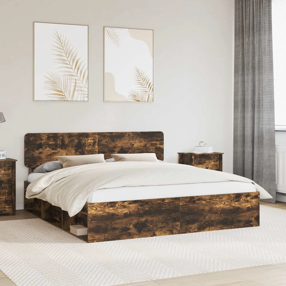 Lovos rėmas Rūkyta ąžuolas 200 x 200 cm Kietos pušies mediena