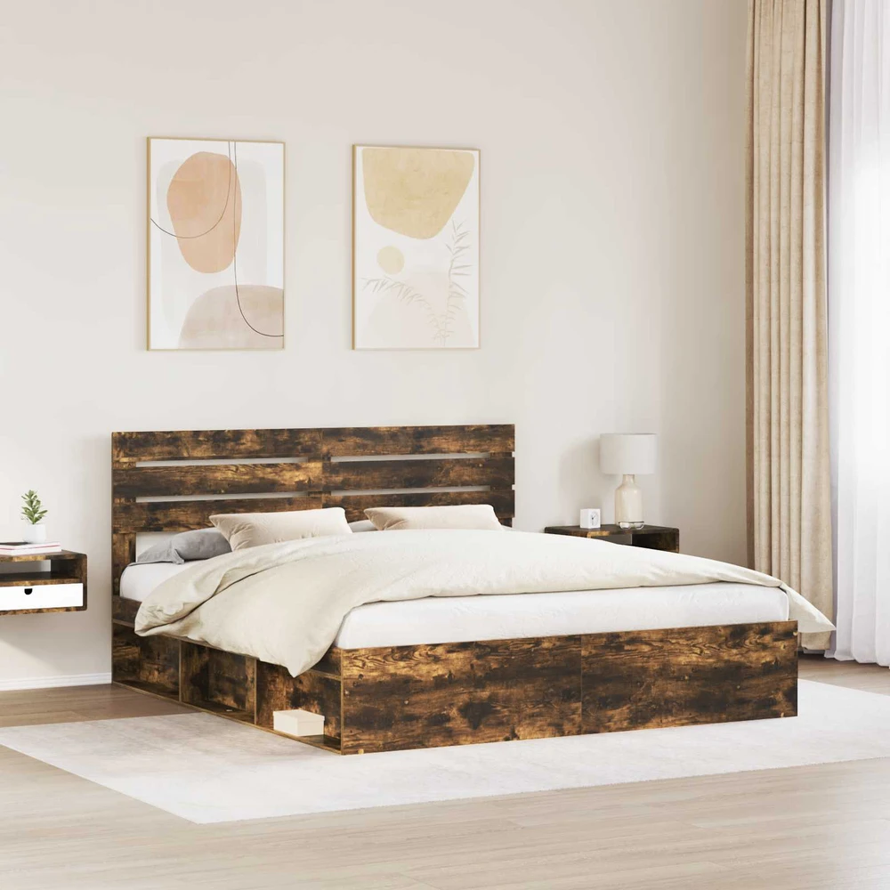 Lovos rėmas Rūkyta ąžuolas 200 x 200 cm Kietos pušies mediena