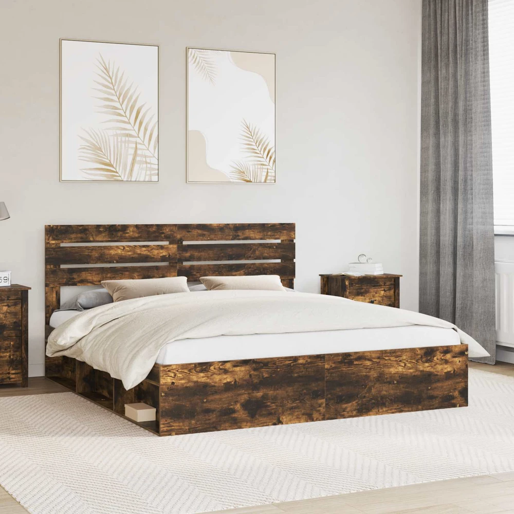 Lovos rėmas Rūkyta ąžuolas 200 x 200 cm Kietos pušies mediena