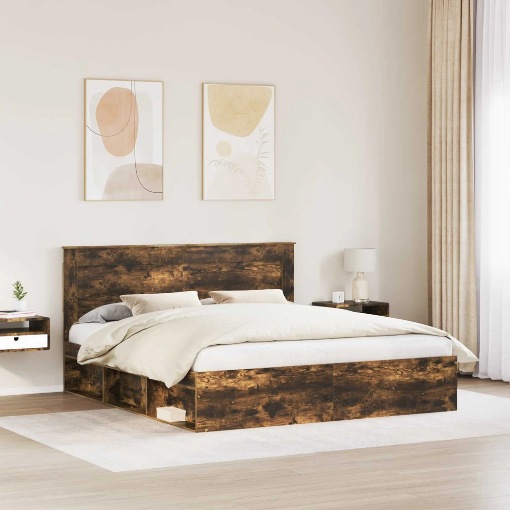 Lovos rėmas Rūkyta ąžuolas 200 x 200 cm Kietos pušies mediena
