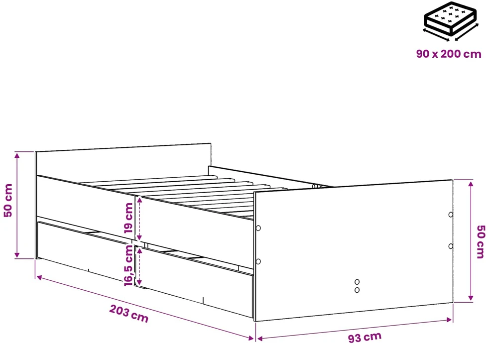 Lova Lovos rėmas Sendintos medienos 90 x 200 cm Apdirbta mediena