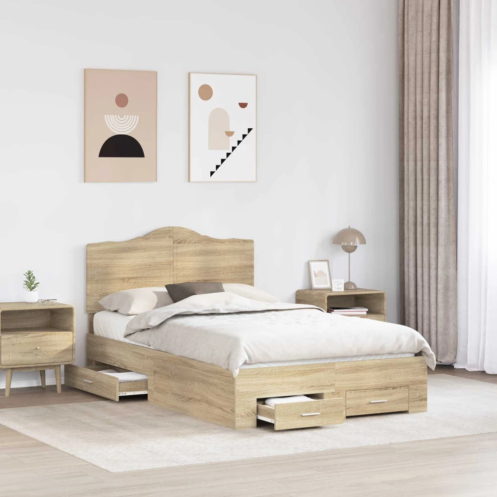 Lova Lovos rėmas Sonoma ąžuolas 135 x 190 cm Apdirbta mediena