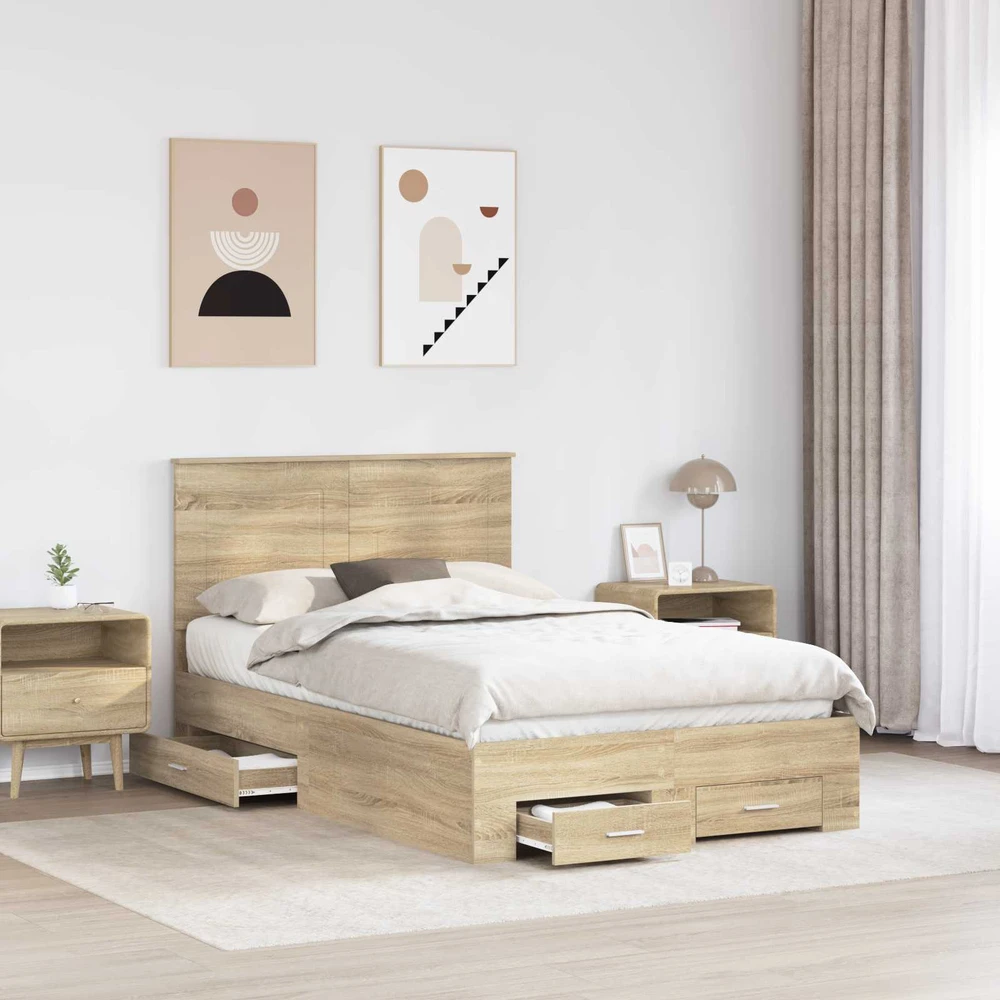 Lova Lovos rėmas Sonoma ąžuolas 135 x 190 cm Apdirbta mediena