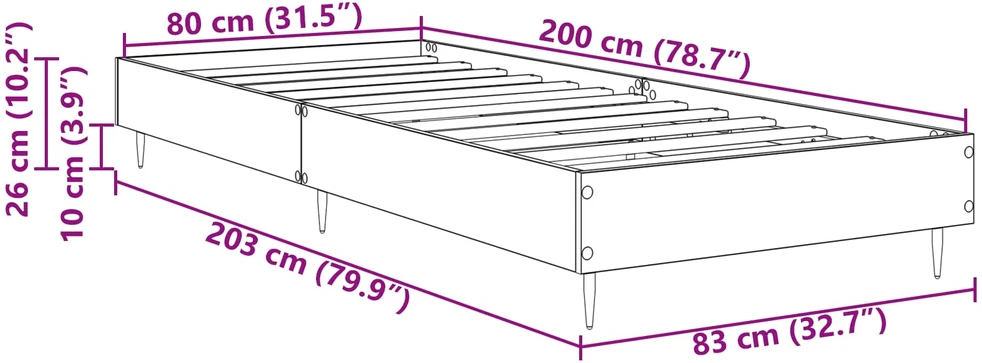 Lova Lovos rėmas Sonoma ąžuolas 80 x 200 cm Apdirbta mediena