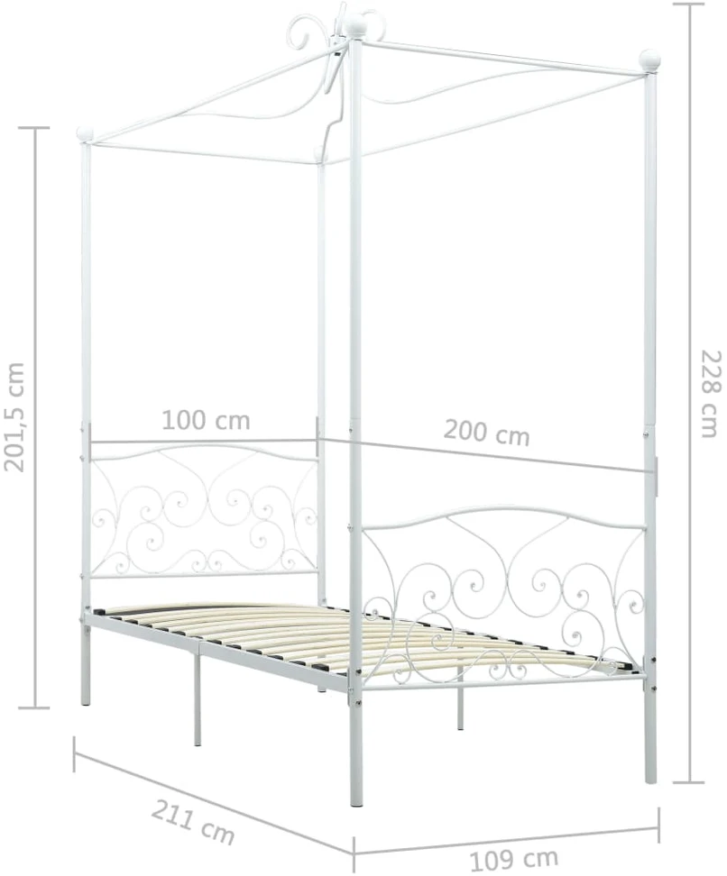 Lovos rėmas su baldakimu, baltos spalvos, 100x200cm, metalas