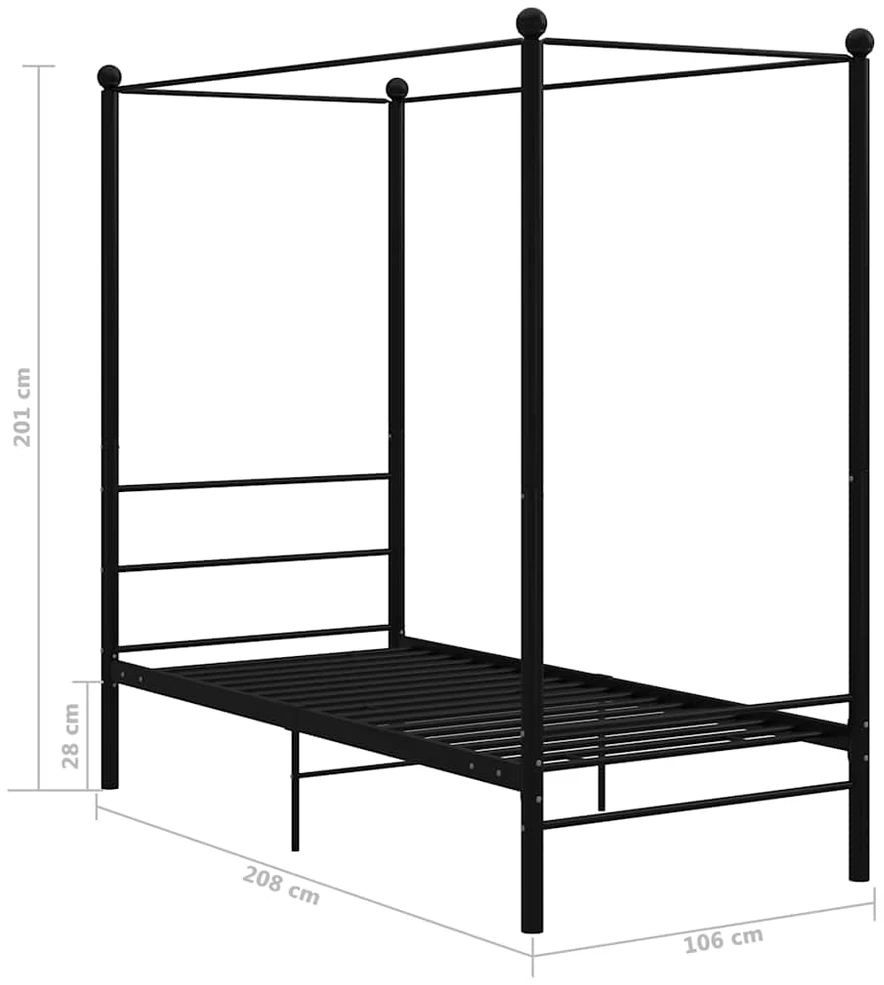 Lovos rėmas su baldakimu, juodos spalvos, 100x200cm, metalas