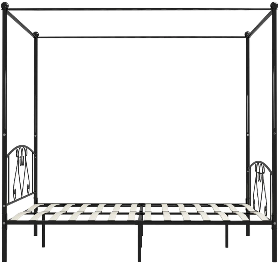Lovos rėmas su baldakimu, juodos spalvos, 200x200cm, metalas