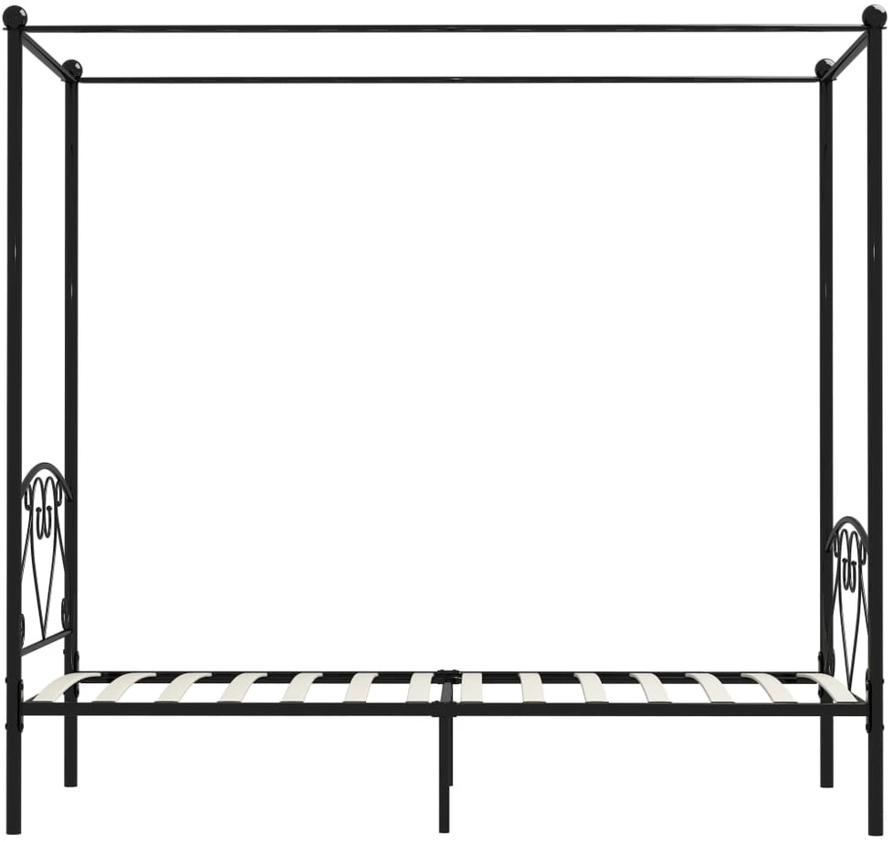 Lovos rėmas su baldakimu, juodos spalvos, 120x200cm, metalas