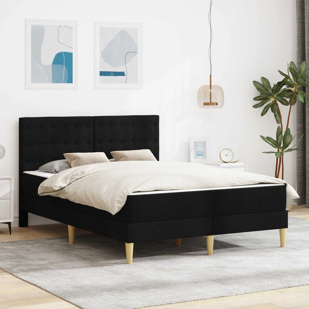 Lovos rėmas su čiužiniu Juoda 160 x 200 cm Audinys