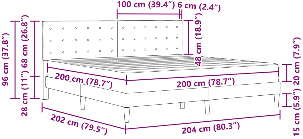 Lovos rėmas su čiužiniu Juoda 200 x 200 cm Audinys
