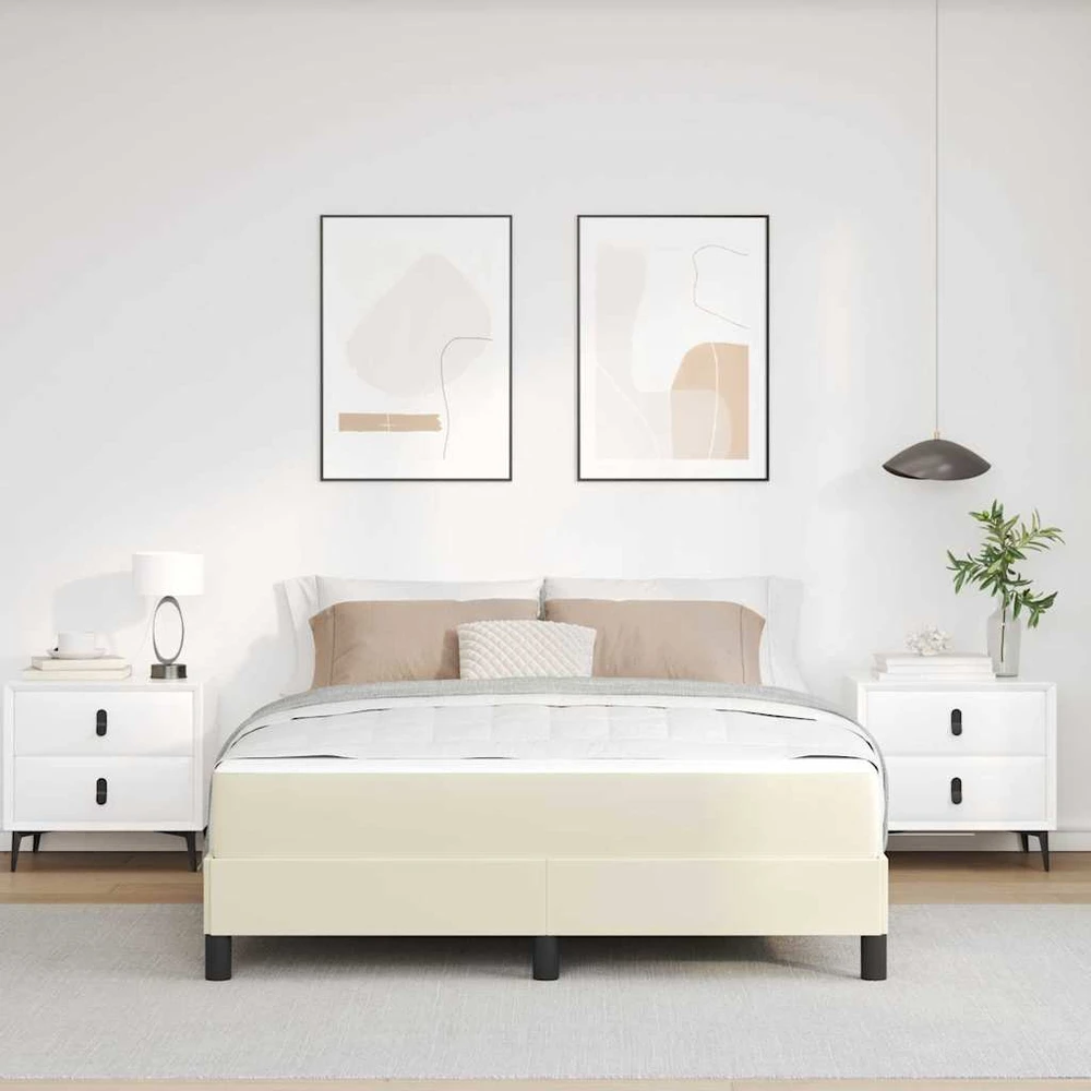 Lovos rėmas su čiužiniu Kreminė 160 x 200 cm audinys