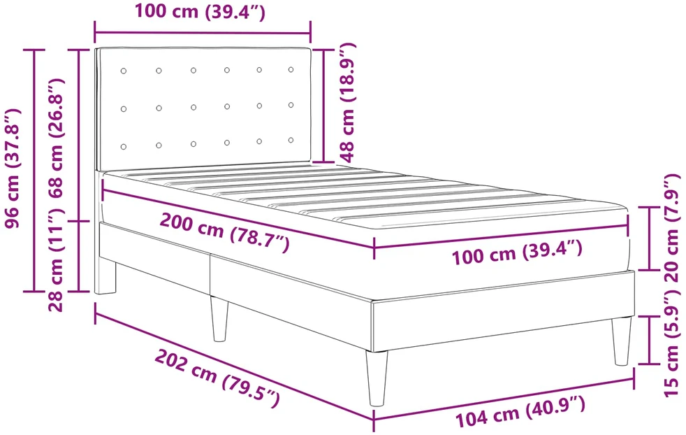 Lovos rėmas su čiužiniu Mėlyna 100 x 200 cm Audinys