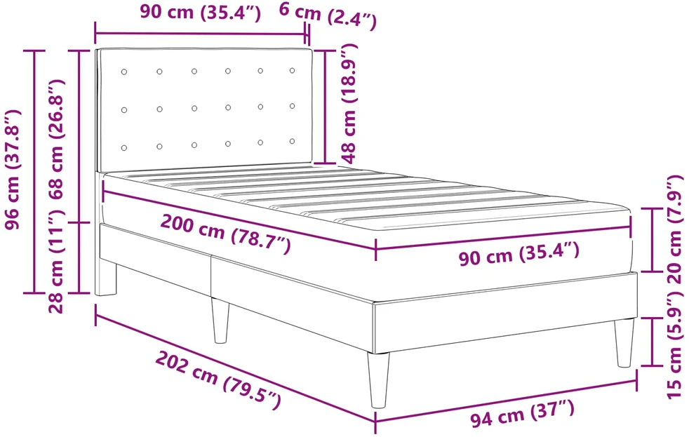 Lova Lovos rėmas su čiužiniu Tamsiai pilka 90 x 200 cm Audinys