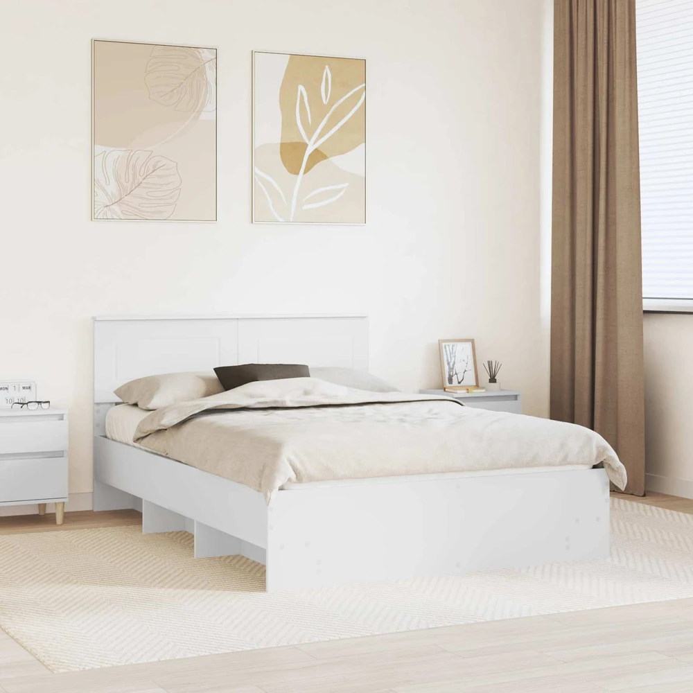 Lovos rėmas su galvūgalio Balta 160 x 200 cm Apdirbta mediena