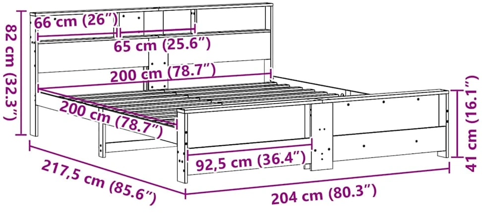 Lovos rėmas su lentyna Balta 200 x 200 cm Tvirtas pušies medis