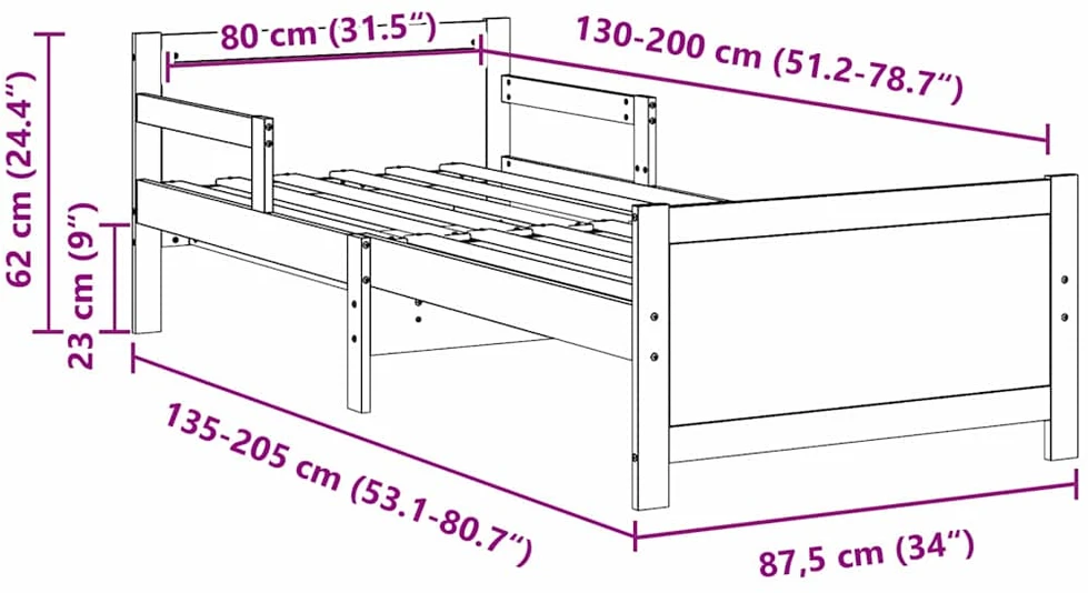 Lova Lovos rėmas su galvūgalio Balta 80 x 200 cm Apdirbta mediena