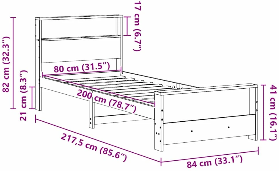Lova Lovos rėmas su lentyna Balta 80 x 200 cm Tvirtas pušies medis