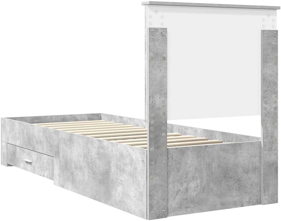 Lova Lovos rėmas su stalčių Betono pilko ir sidabro 70 x 190 cm