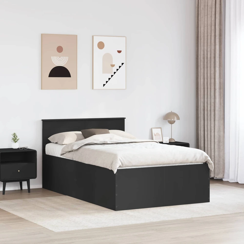 Lova Lovos rėmas su galvūgalio Juoda 120 x 190 cm Apdirbta mediena