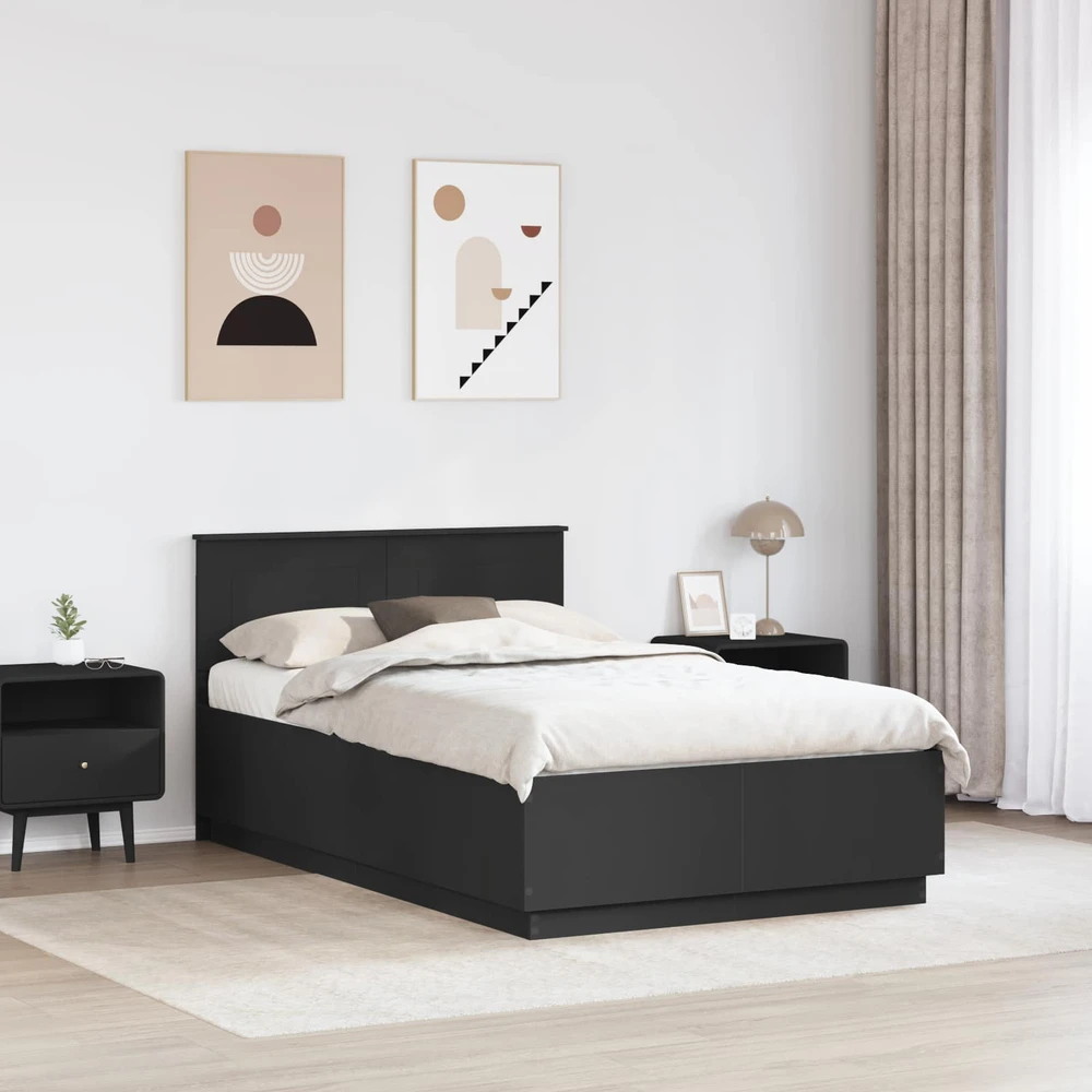 Lova Lovos rėmas su galvūgalio Juoda 135 x 190 cm Apdirbta mediena