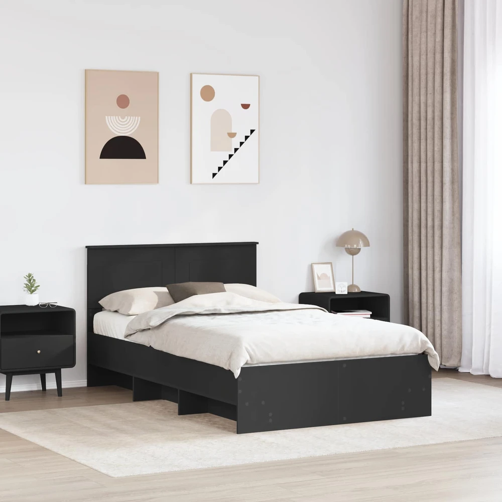 Lova Lovos rėmas su galvūgalio Juoda 137 x 203 cm Apdirbta mediena