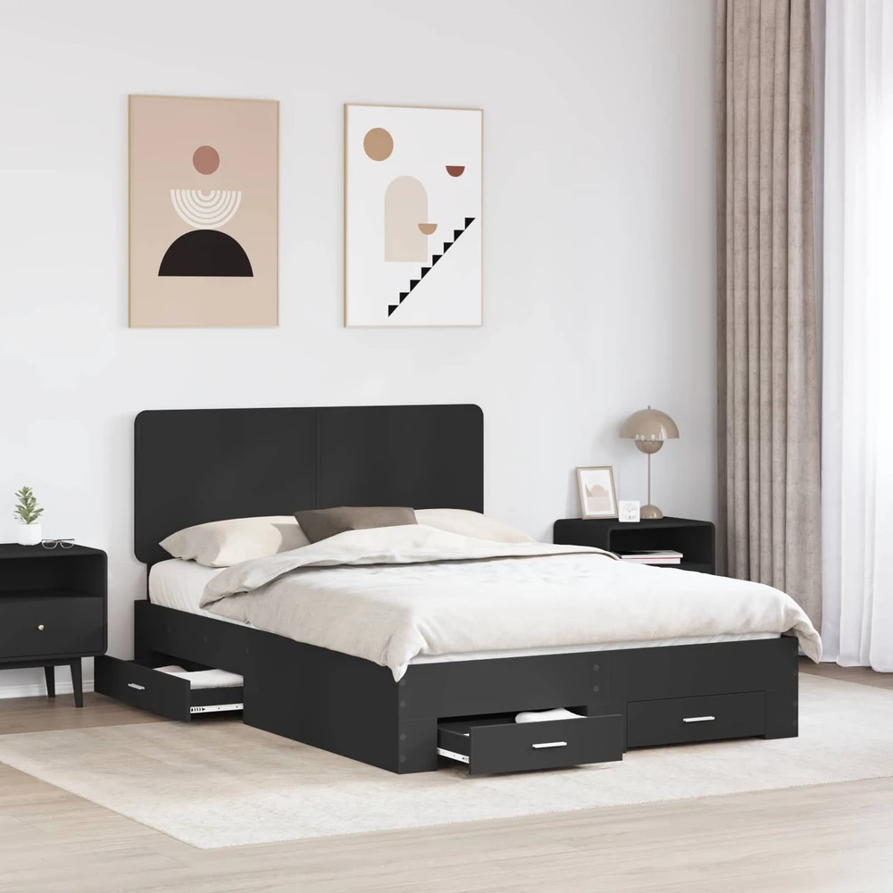 Lovos rėmas su stalčių Juoda 140 x 190 cm Apdirbta mediena