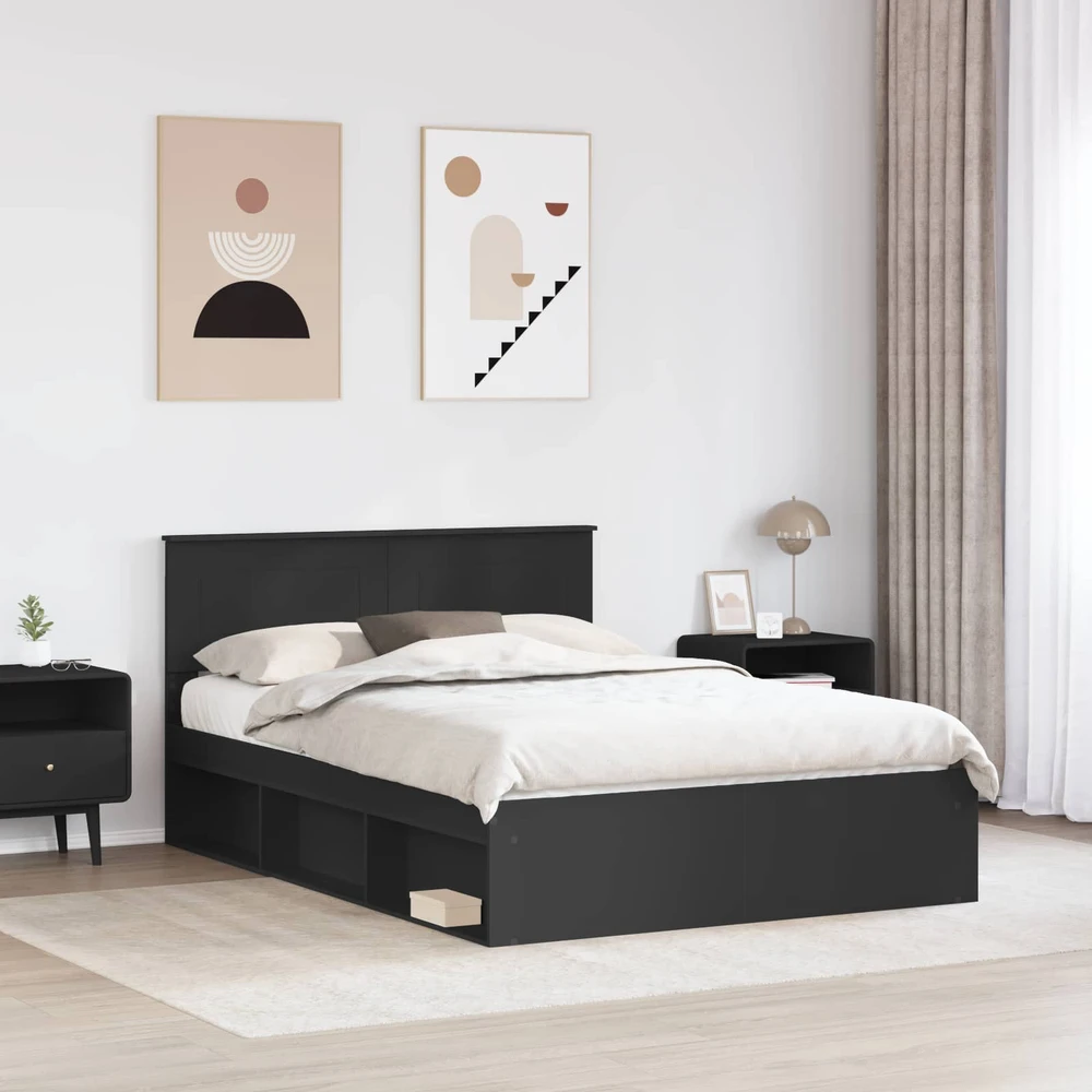 Lovos rėmas su galvūgalio Juoda 150 x 200 cm Apdirbta mediena