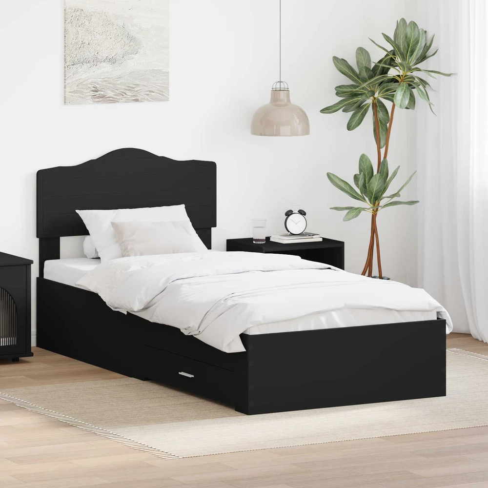 Lova Lovos rėmas su stalčių Juoda 70 x 190 cm Apdirbta mediena