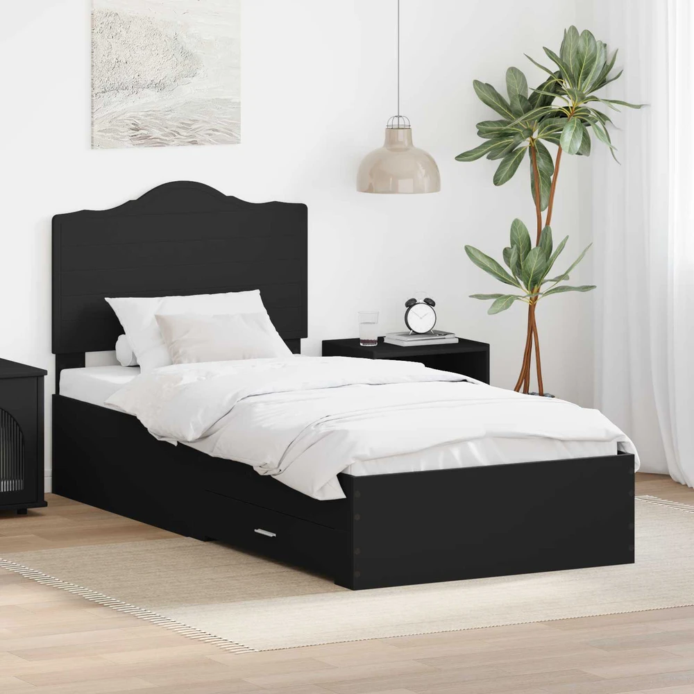 Lova Lovos rėmas su stalčių Juoda 70 x 190 cm Apdirbta mediena