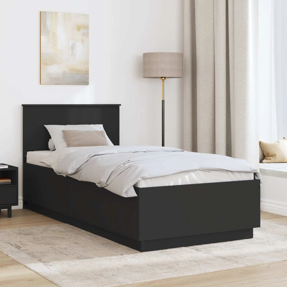 Lova Lovos rėmas su galvūgalio Juoda 90 x 200 cm Apdirbta mediena