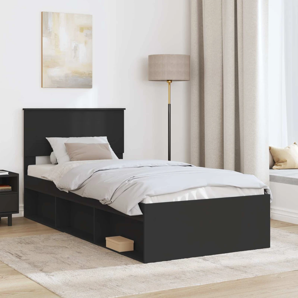 Lovos rėmas su galvūgalio Juoda 90 x 200 cm Apdirbta mediena
