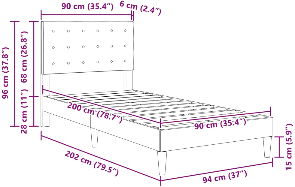 Lova Lovos rėmas su galvūgalio Mėlyna 90 x 200 cm Audinys