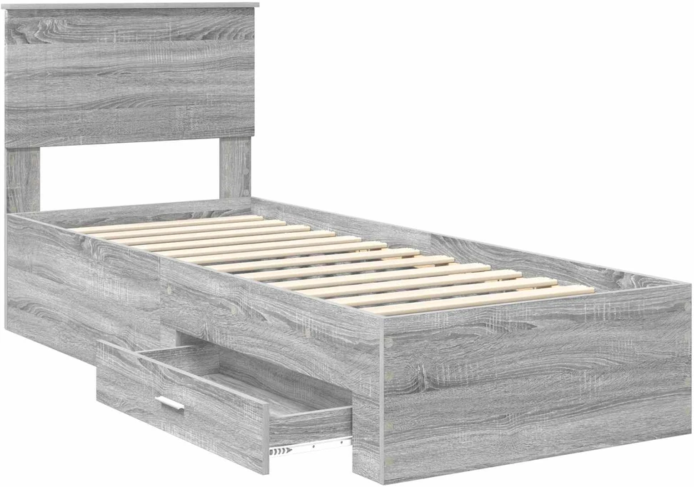 Lova Lovos rėmas su stalčių Pilko Sonamos ir sidabro 75 x 190 cm