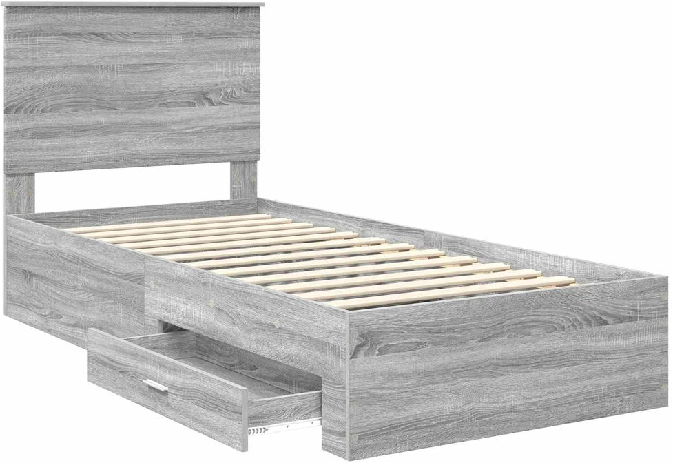 Lova Lovos rėmas su stalčių Pilko Sonamos ir sidabro 75 x 190 cm