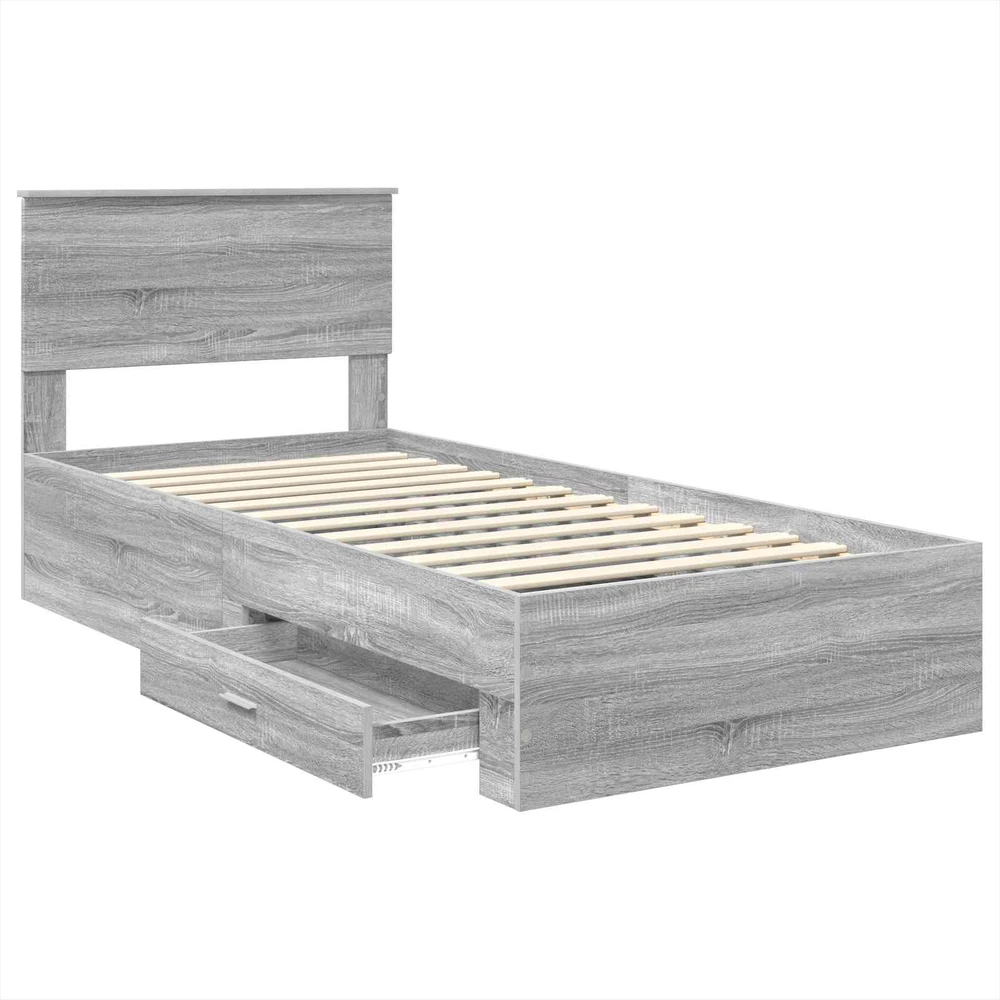 Lova Lovos rėmas su stalčių Pilko Sonamos ir sidabro 75 x 190 cm