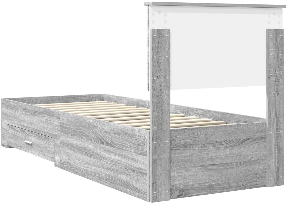 Lova Lovos rėmas su stalčių Pilko Sonamos ir sidabro 75 x 190 cm