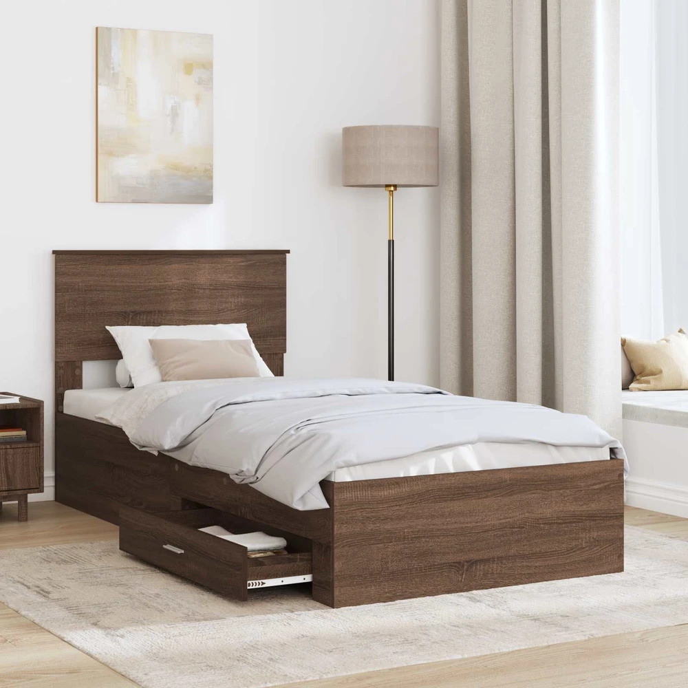 Lova Lovos rėmas su stalčių Rudos ąžuolo ir sidabro 75 x 190 cm