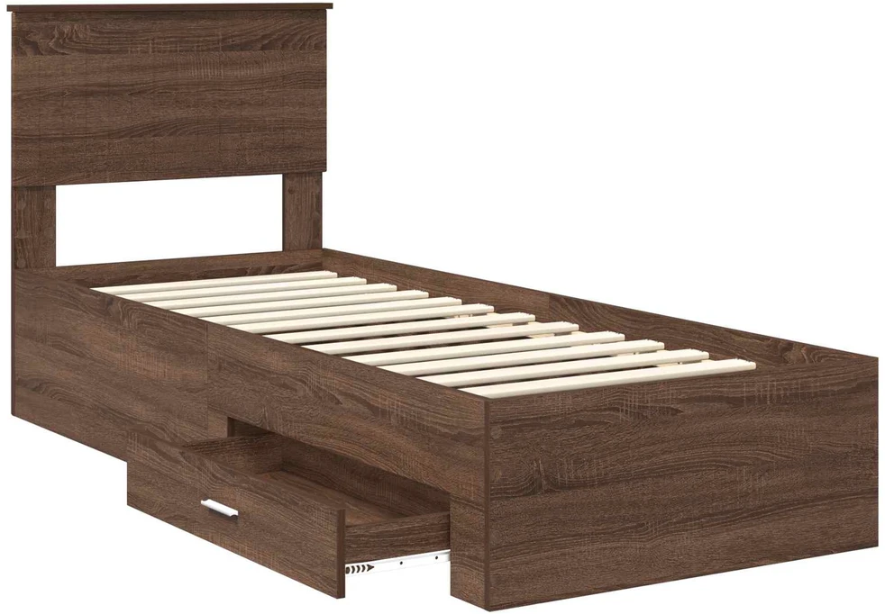 Lova Lovos rėmas su stalčių Rudos ąžuolo ir sidabro 75 x 190 cm