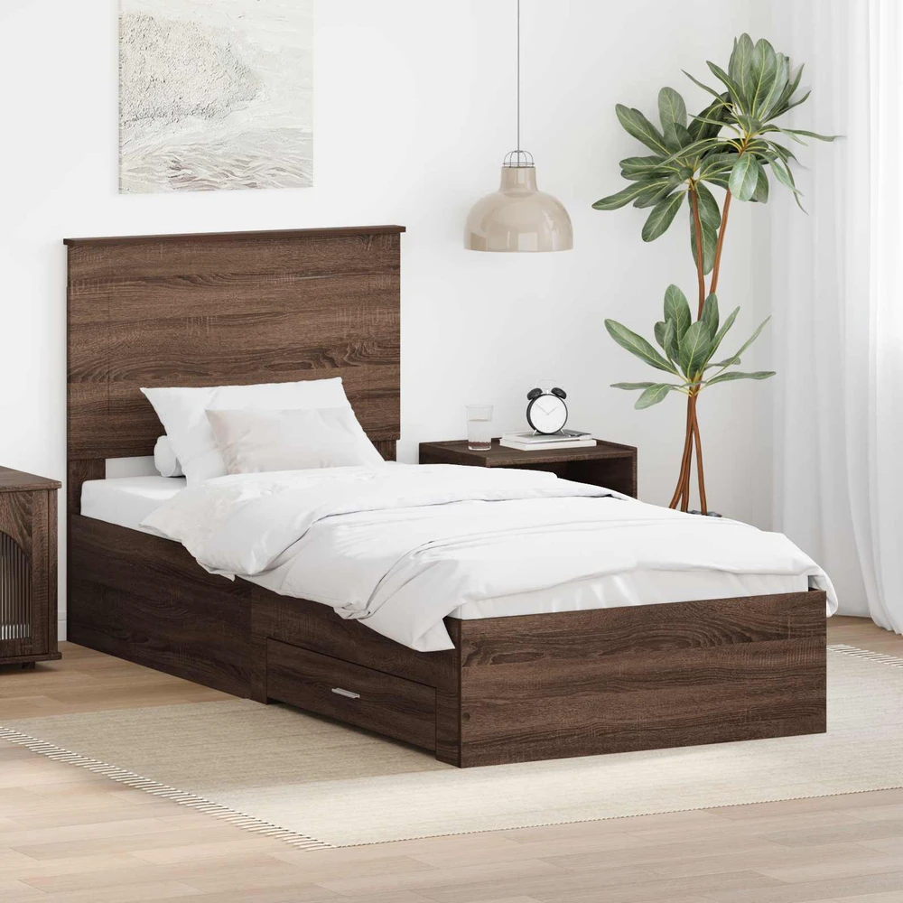Lova Lovos rėmas su stalčių Rudos ąžuolo ir sidabro 75 x 190 cm