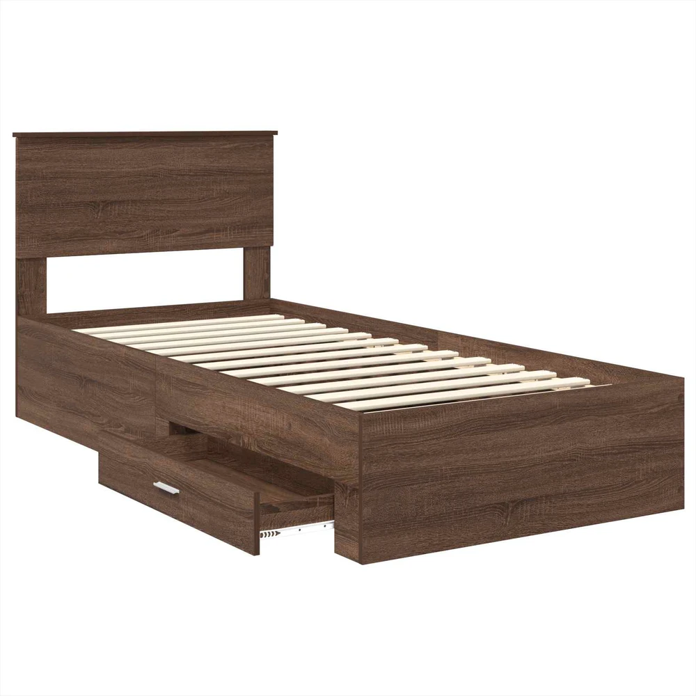 Lova Lovos rėmas su stalčių Rudos ąžuolo ir sidabro 75 x 190 cm