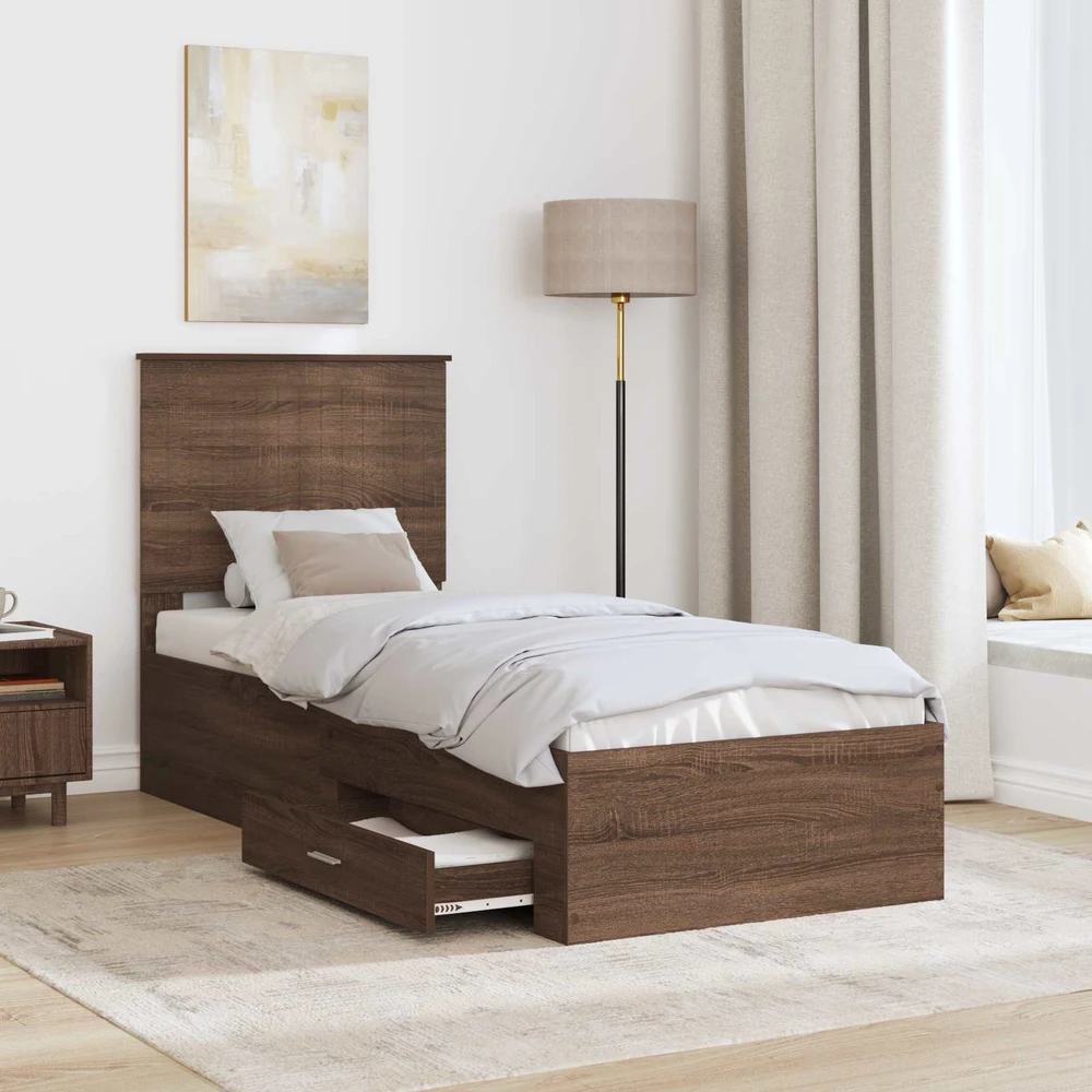 Lova Lovos rėmas su stalčių Rudos ąžuolo ir sidabro 70 x 190 cm