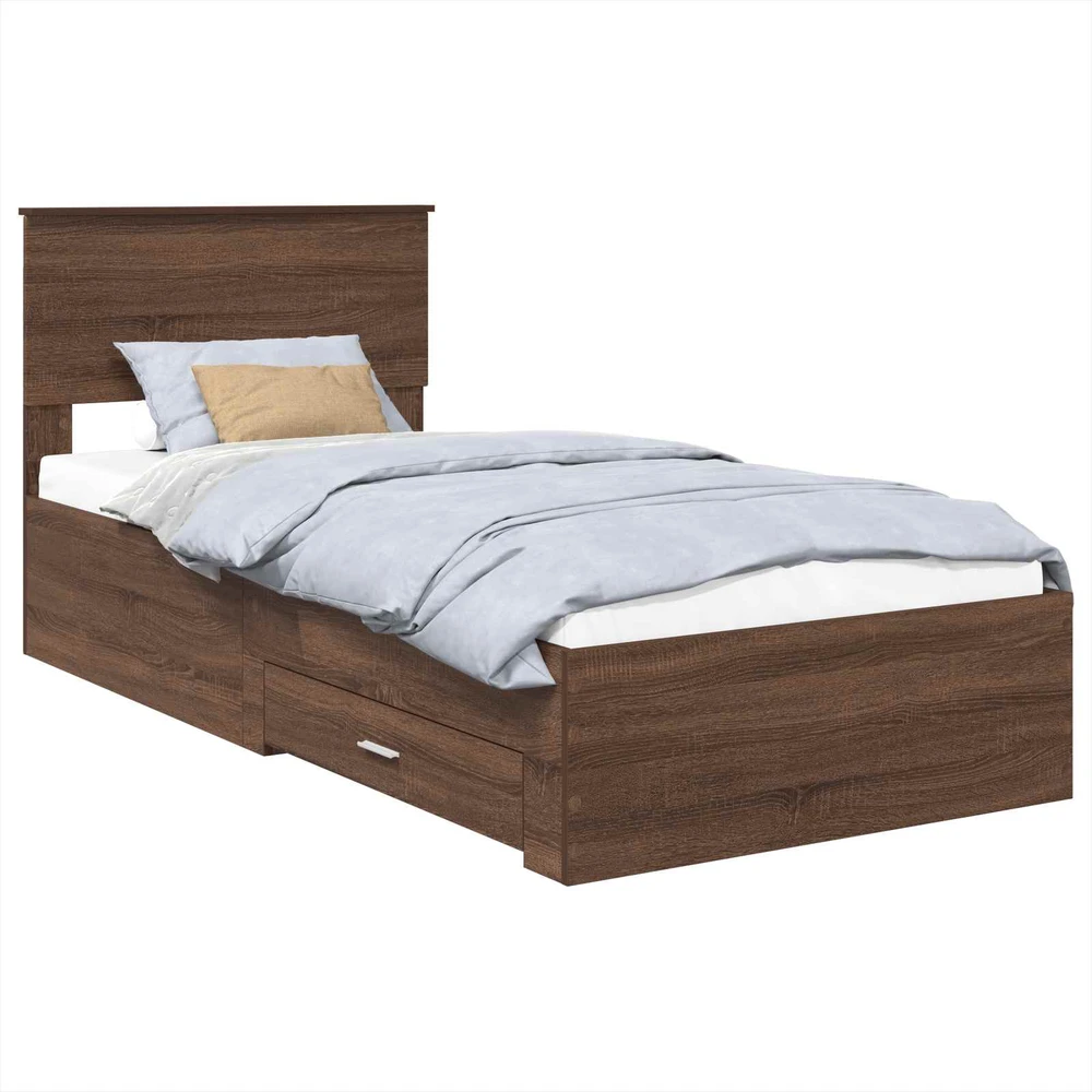 Lova Lovos rėmas su stalčių Rudos ąžuolo ir sidabro 75 x 190 cm