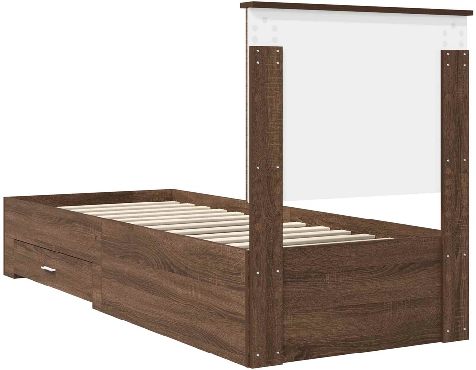Lova Lovos rėmas su stalčių Rudos ąžuolo ir sidabro 70 x 190 cm