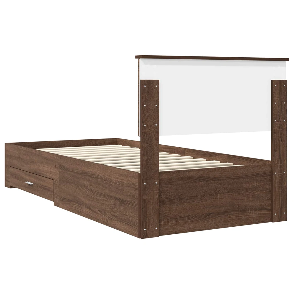 Lova Lovos rėmas su stalčių Rudos ąžuolo ir sidabro 75 x 190 cm