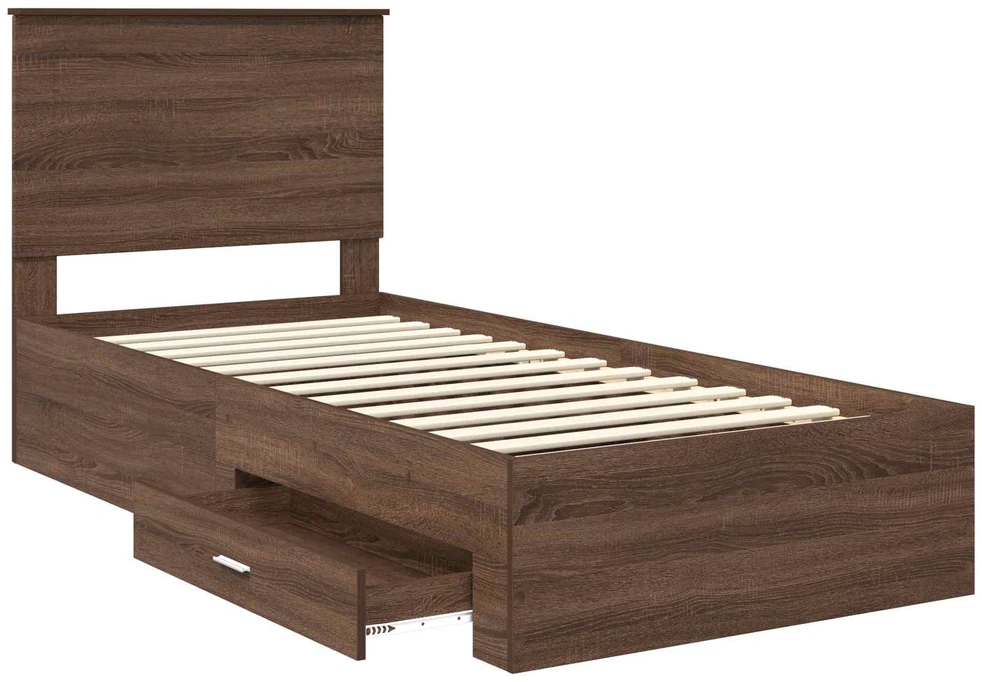 Lova Lovos rėmas su stalčių Rudos ąžuolo ir sidabro 75 x 190 cm