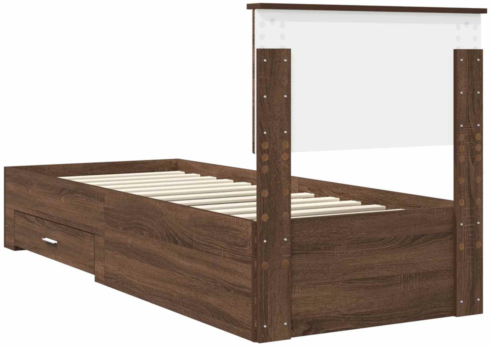 Lova Lovos rėmas su stalčių Rudos ąžuolo ir sidabro 75 x 190 cm