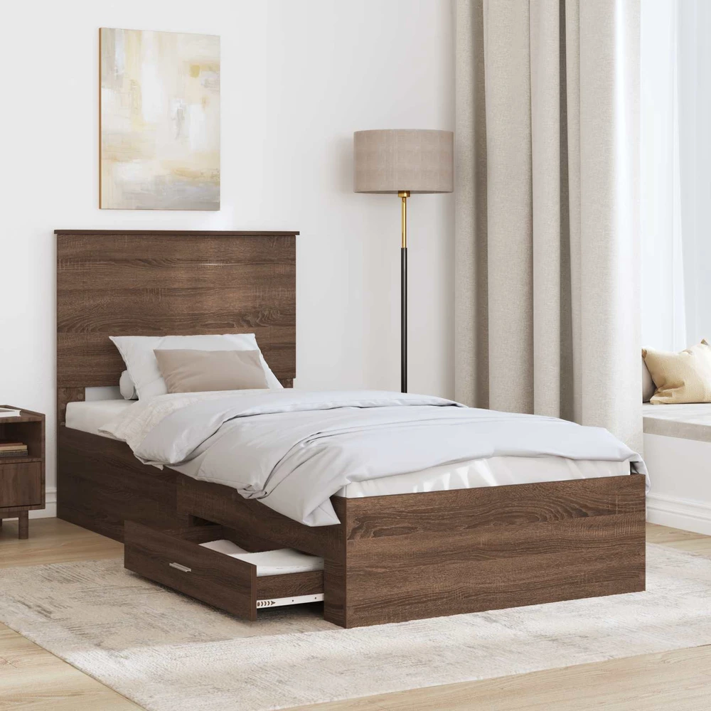 Lova Lovos rėmas su stalčių Rudos ąžuolo ir sidabro 75 x 190 cm