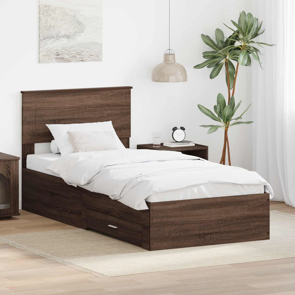 Lova Lovos rėmas su stalčių Rudos ąžuolo ir sidabro 75 x 190 cm